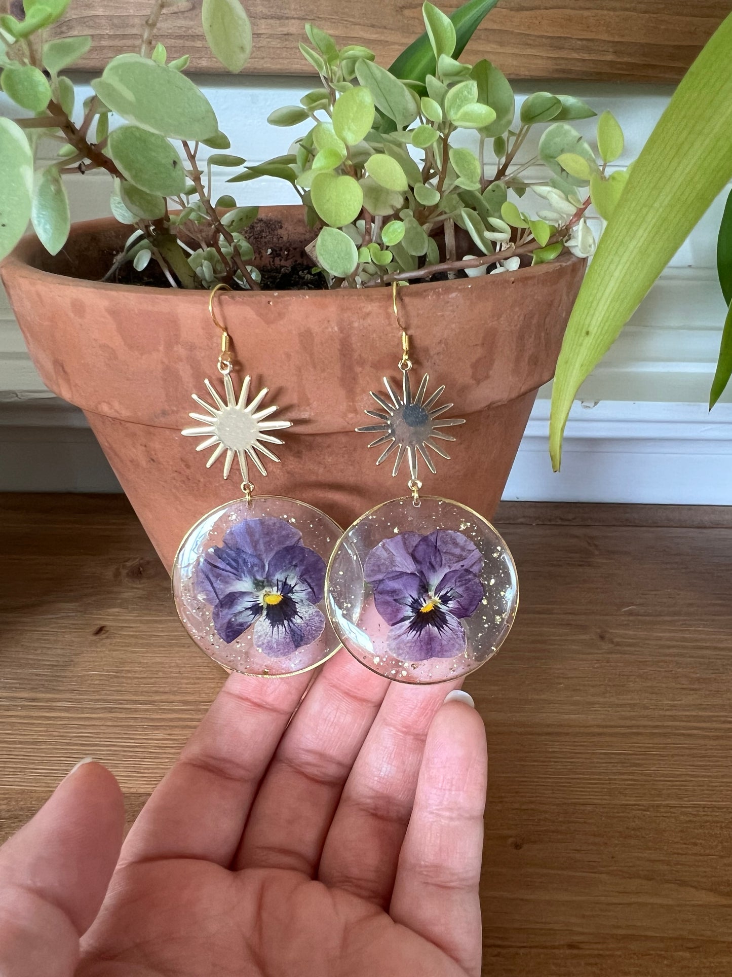 Ethereal Garden Resin Pansy Earrings