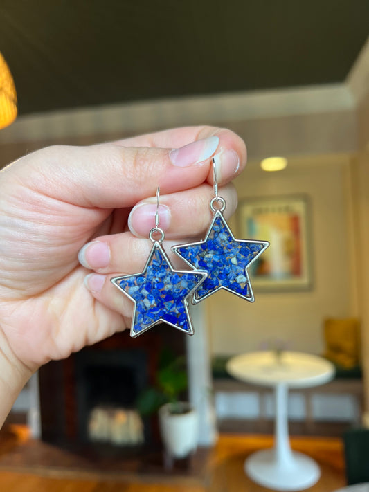 Silver Star Lapis Earrings
