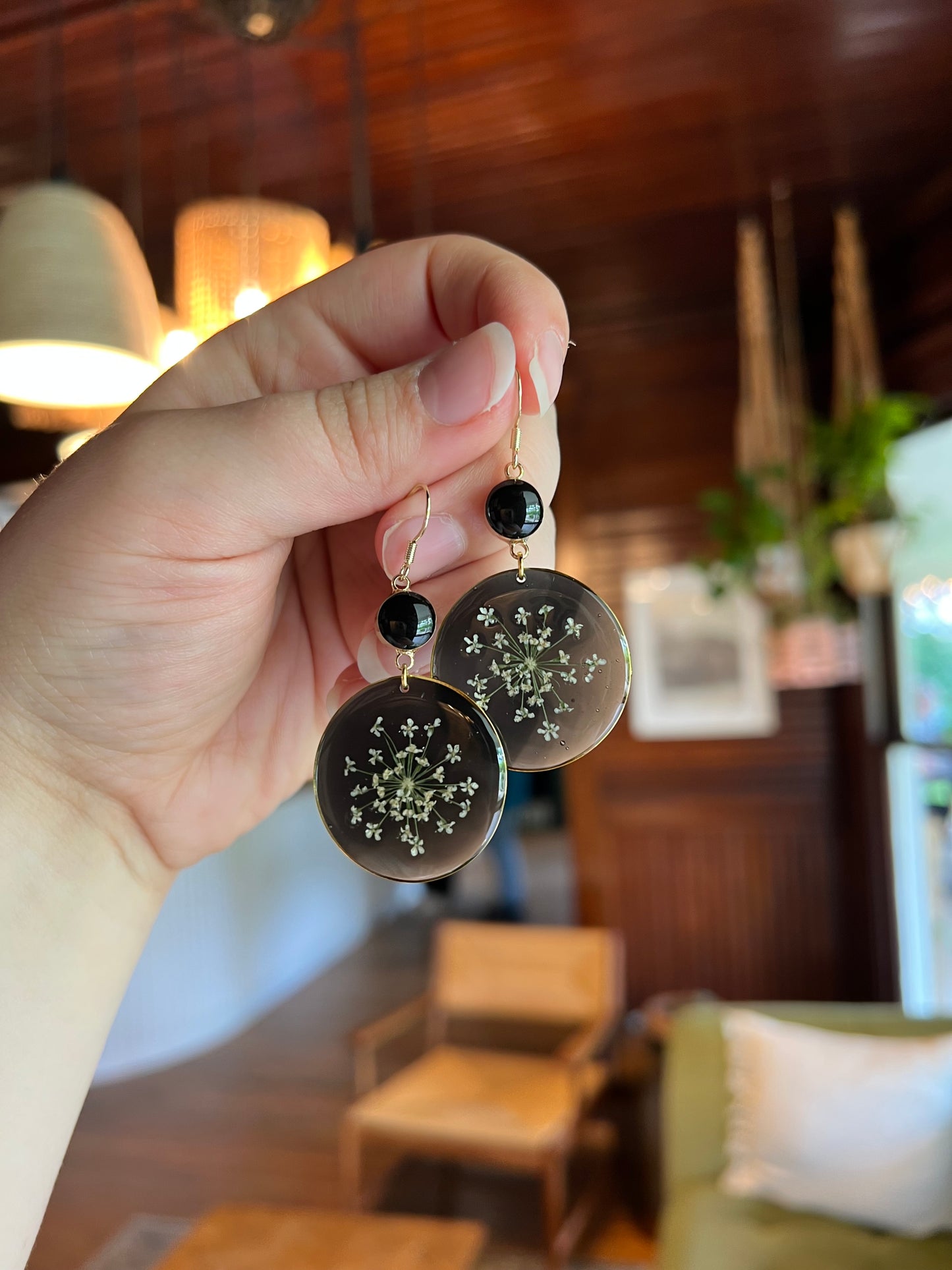 Black Queen Anne’s Lace Earrings