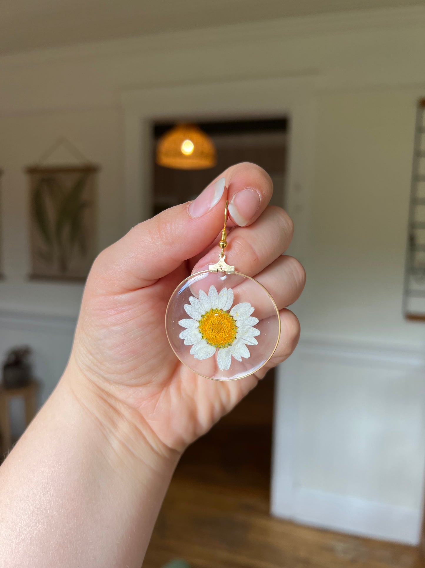 Large Gold Daisy Resin Earrings