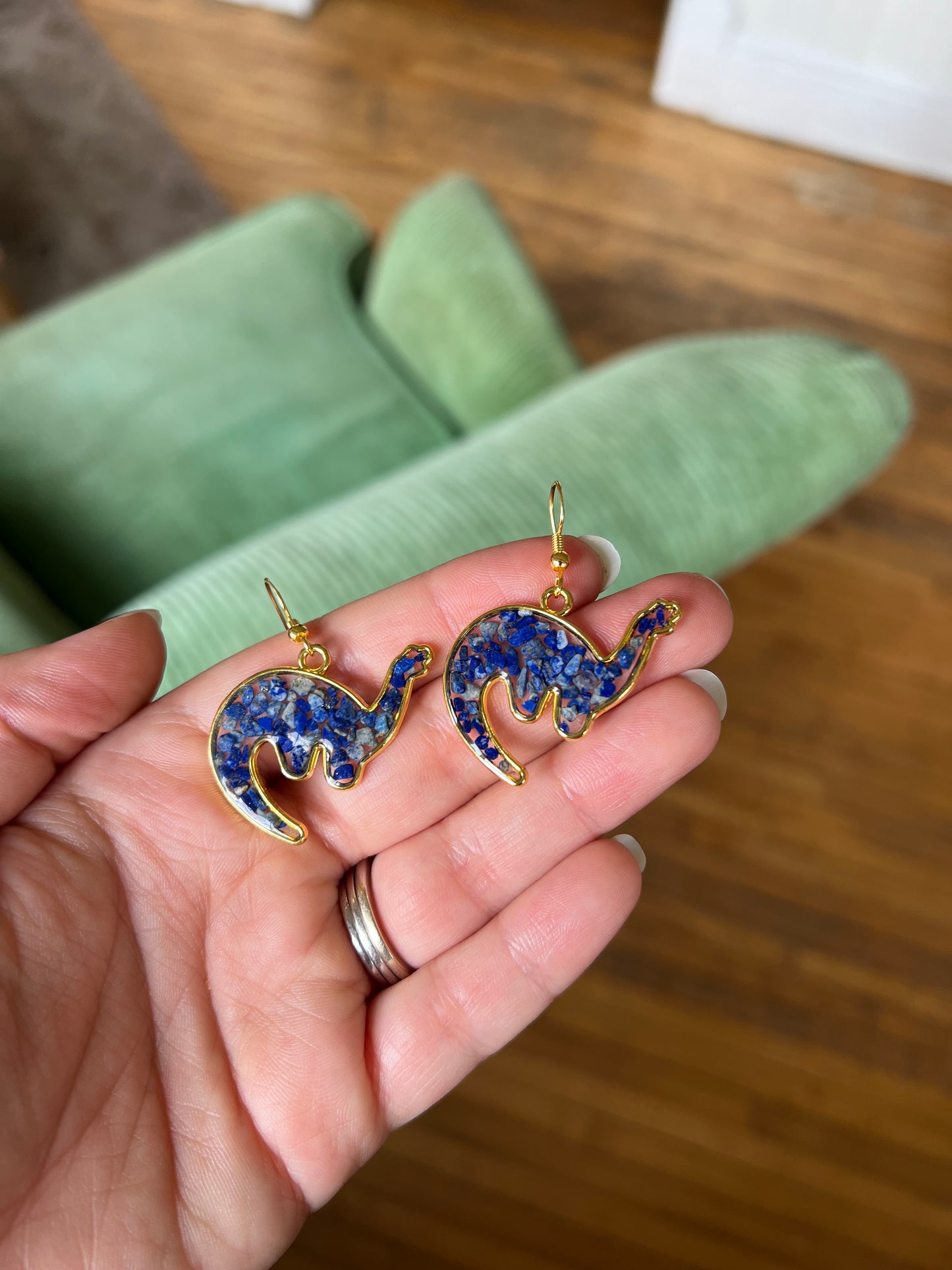 Crushed Lapis Dinosaur Earrings