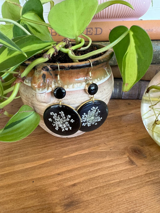 Black Queen Anne’s Lace Earrings