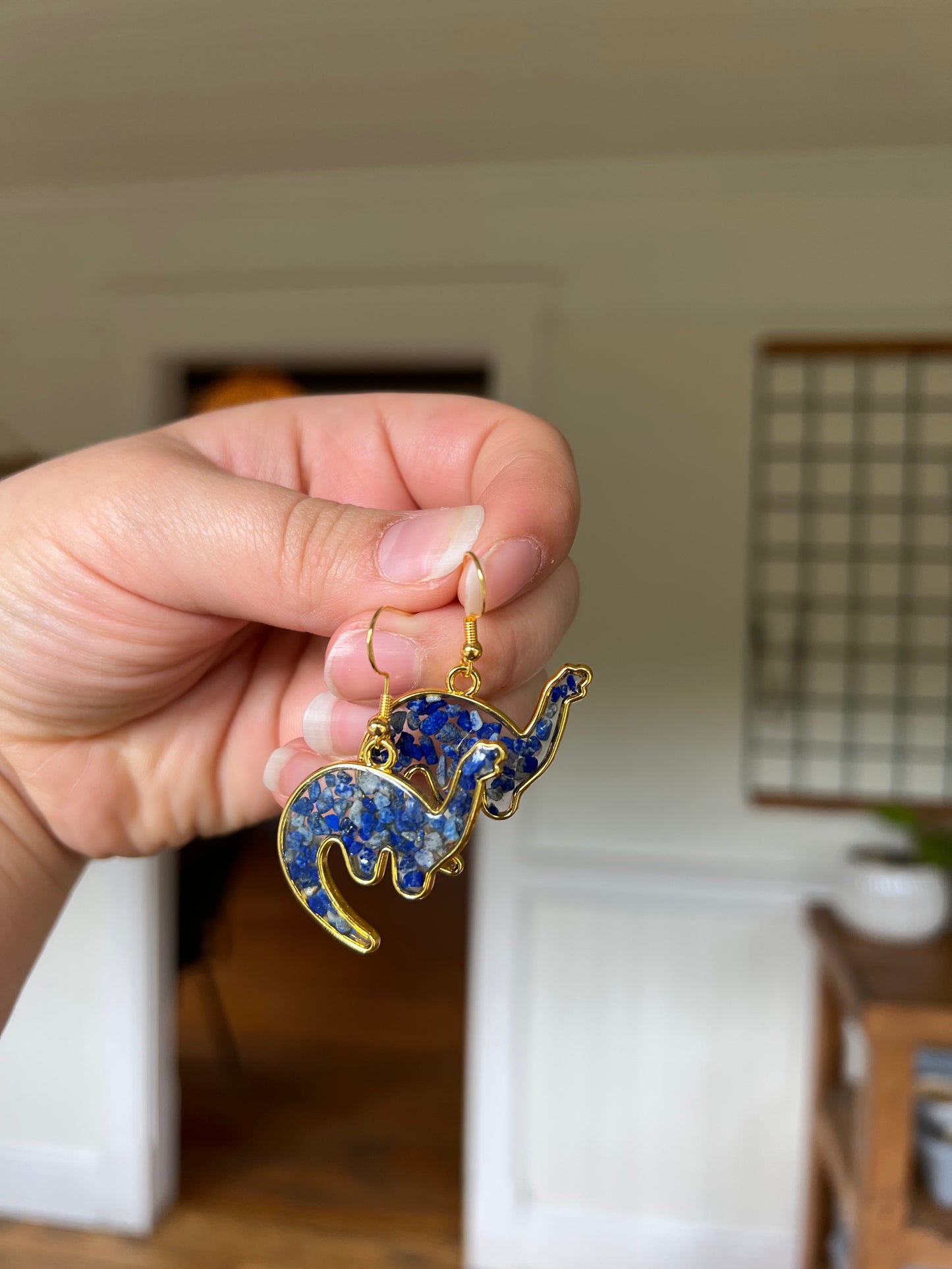 Crushed Lapis Dinosaur Earrings