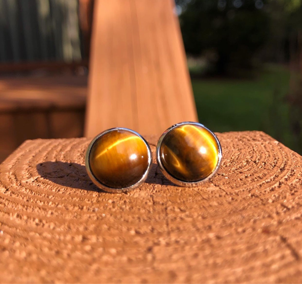 Natural Tiger Eye Silver Studs