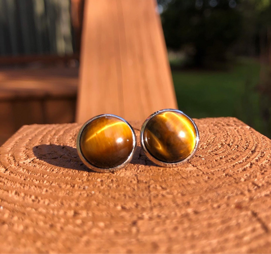 Natural Tiger Eye Silver Studs
