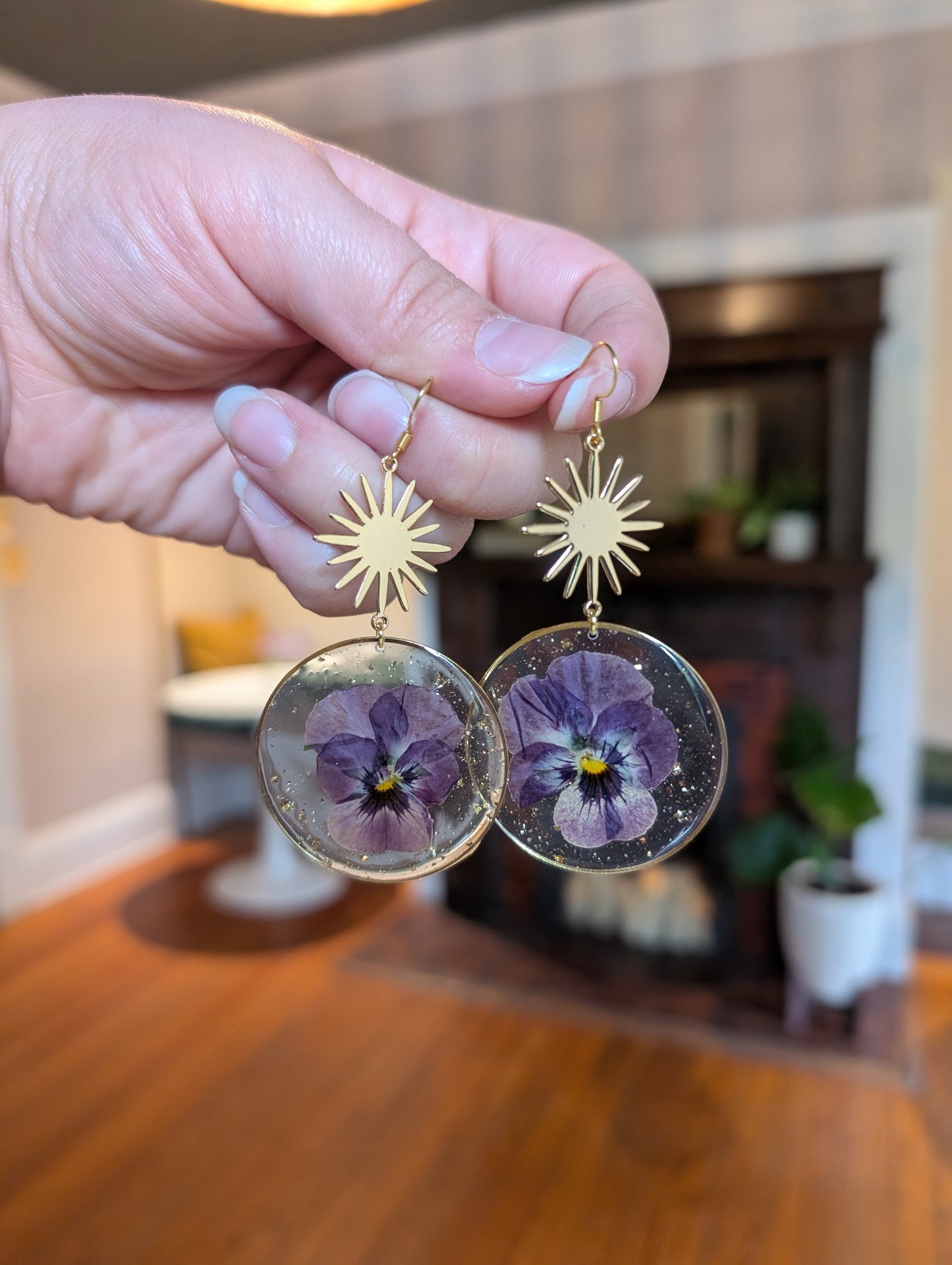 Ethereal Garden Resin Pansy Earrings
