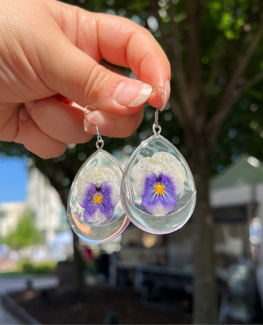 Silver Brass Pansy Earrings