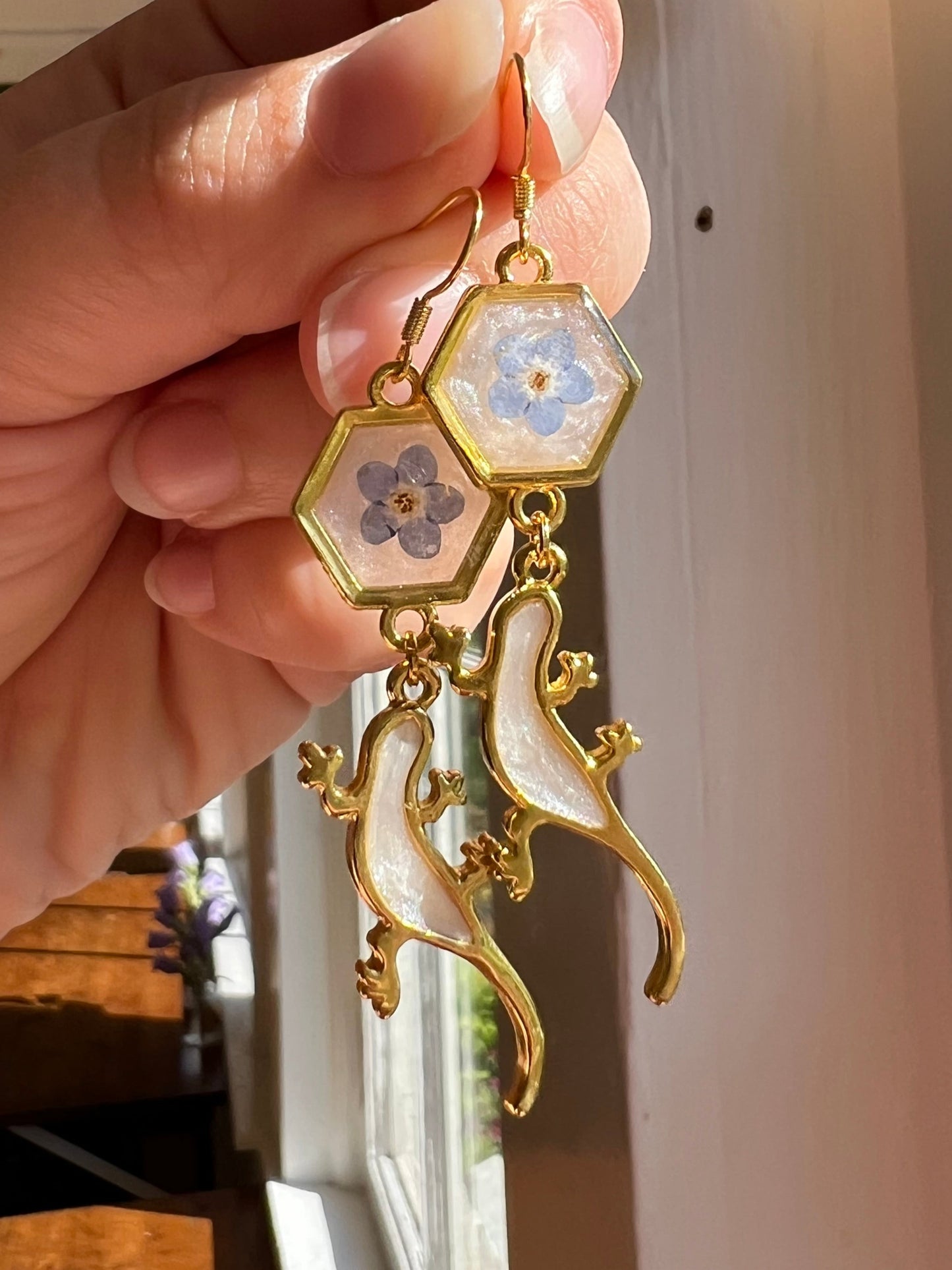 Forget Me Not Lizard Earrings