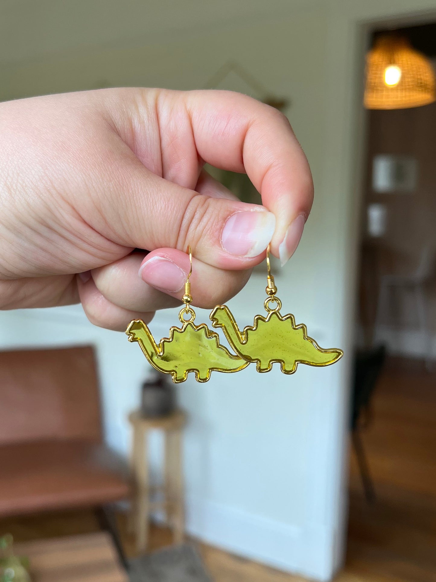 Green Dino Resin Earrings