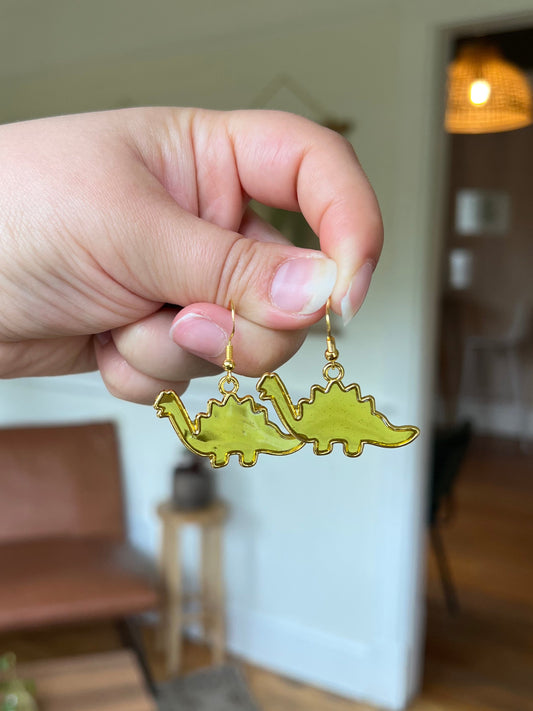 Green Dino Resin Earrings