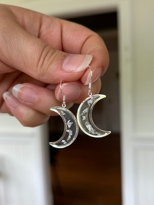 Silver Flake Moon Earrings