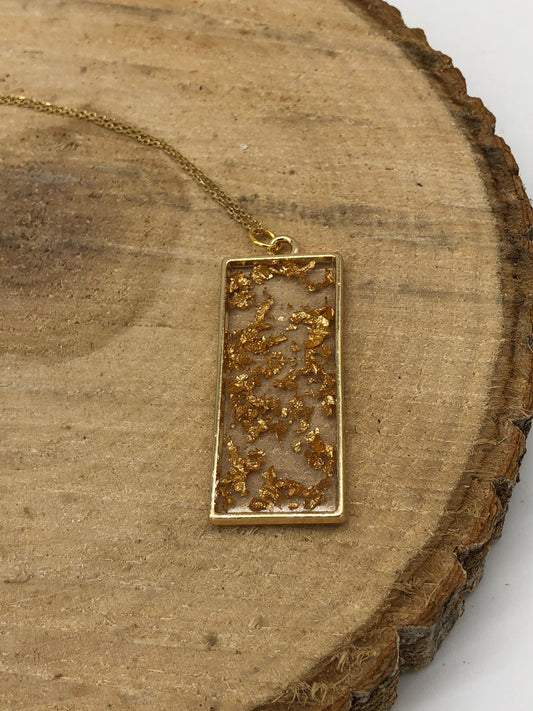 Gold Flake Rectangular Resin Pendant
