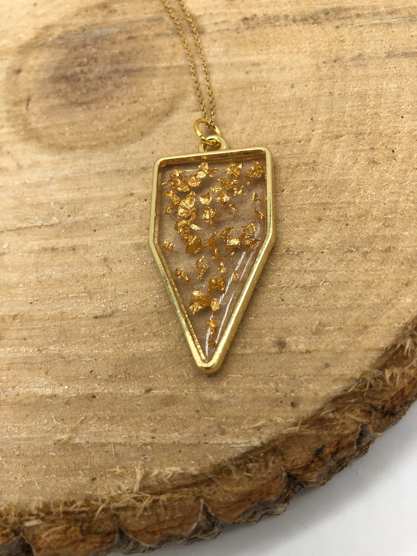 Gold Flake Geometric Resin Pendant