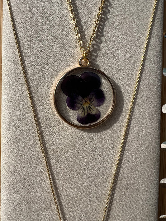 Gold Pansy Flower Necklace