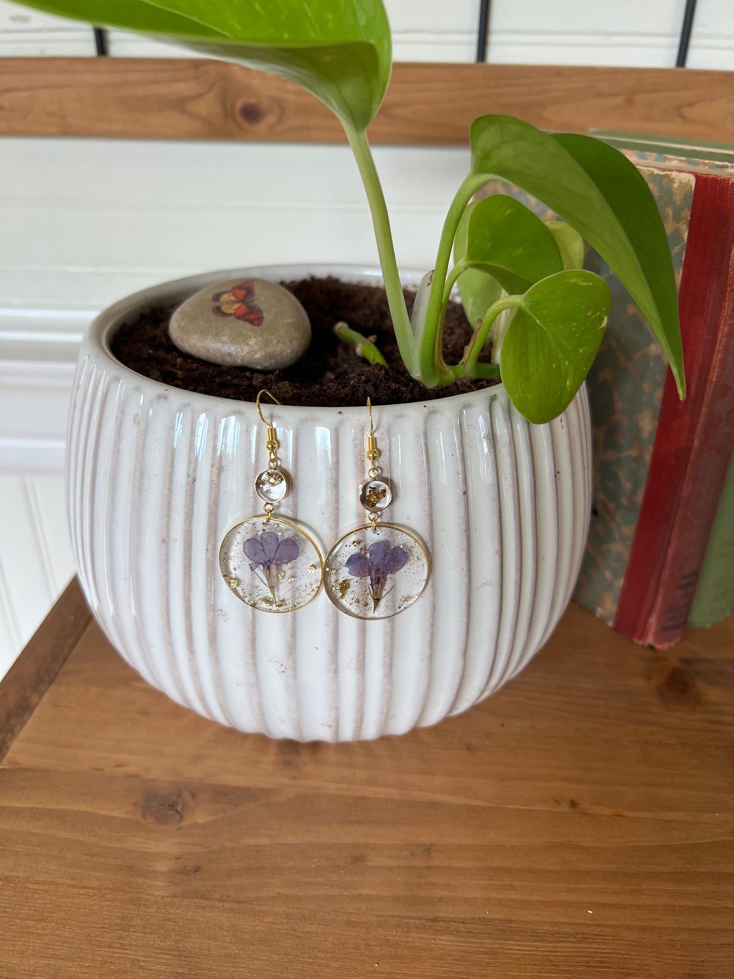 Indigo Floral Earrings with Gold Flake