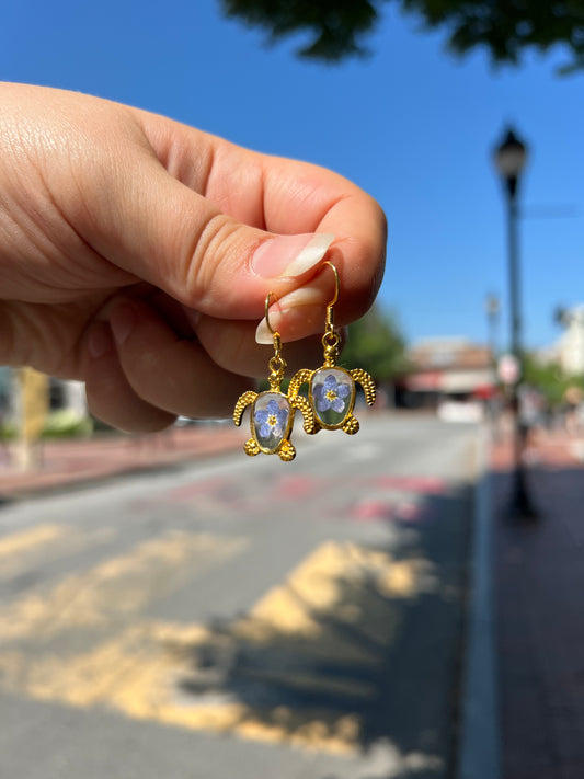 Gold Turtle Forget Me Not Earrings