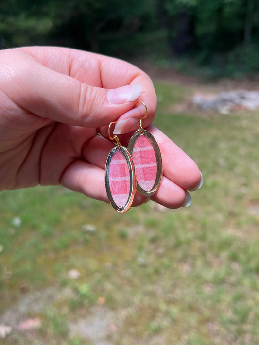 Pink Checkered Fabric Earrings