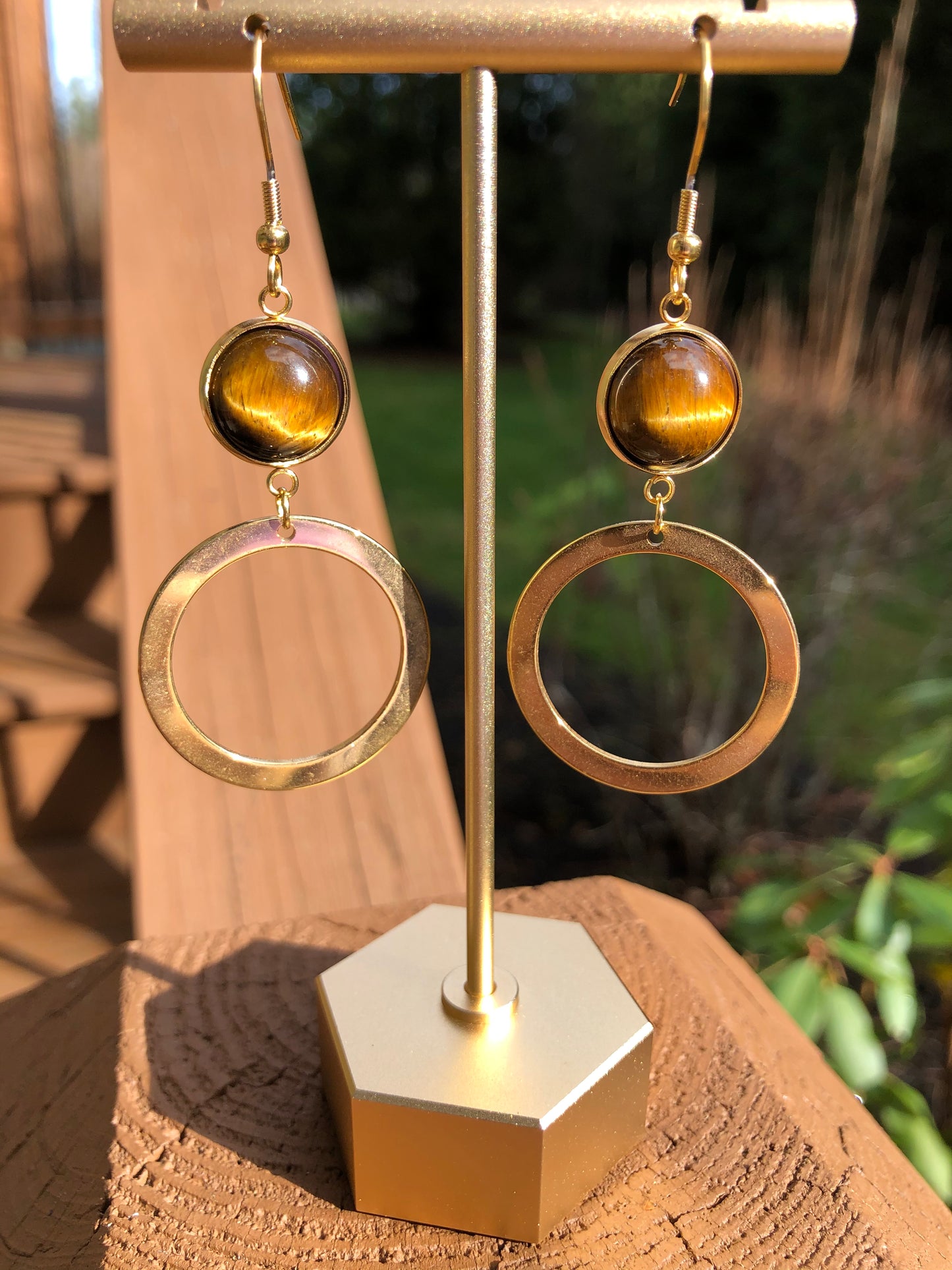 Gold Tiger Eye Dangle Earrings