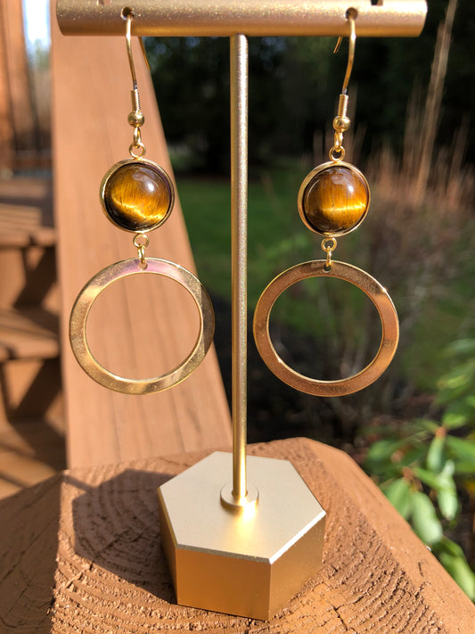 Gold Tiger Eye Dangle Earrings