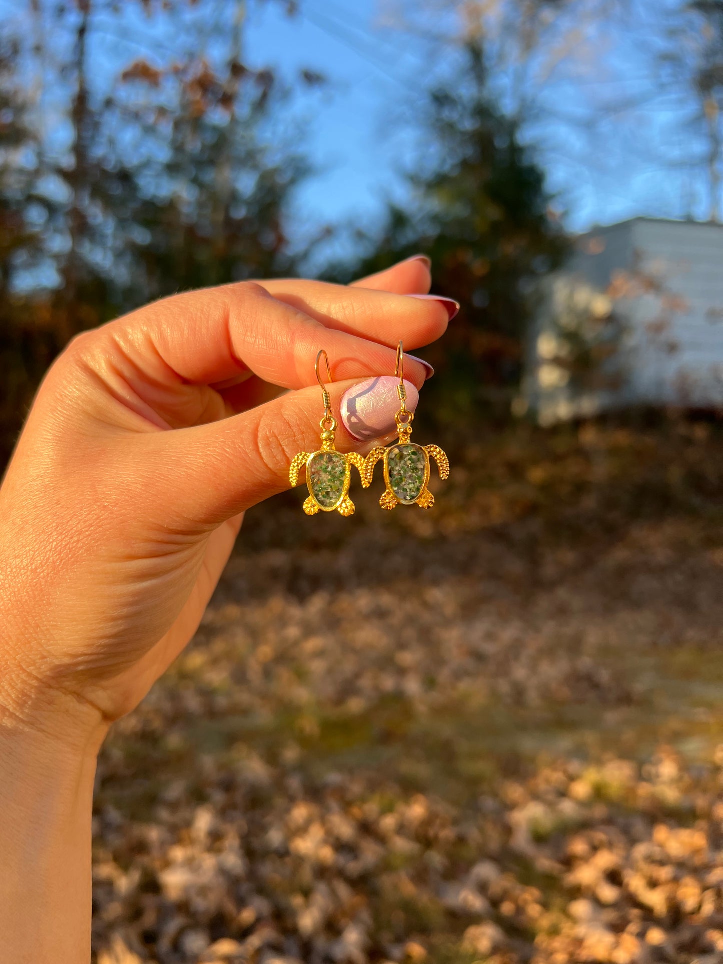 handmade moss agate sea turtle