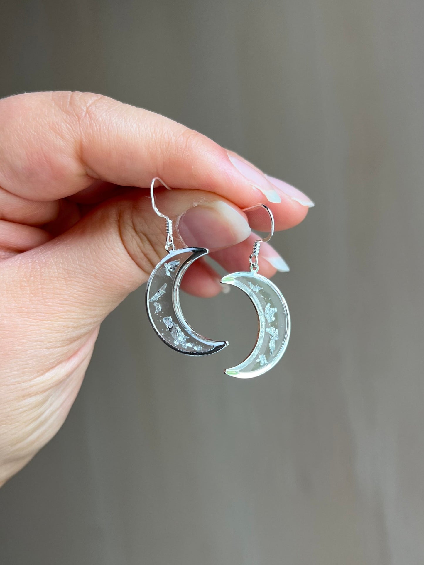 Silver Flake Moon Earrings