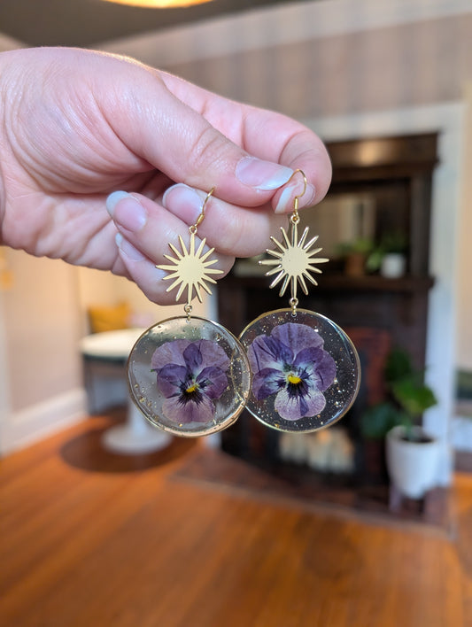 Ethereal Garden Resin Pansy Earrings