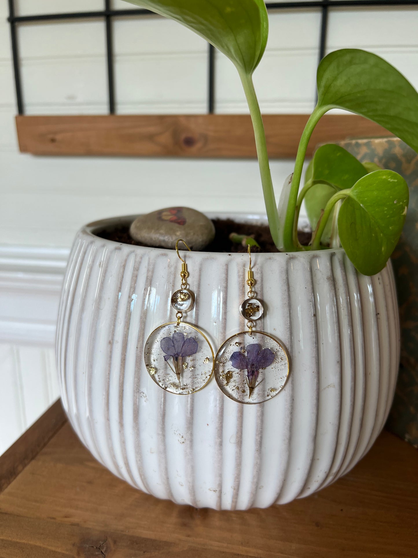 Indigo Floral Earrings with Gold Flake