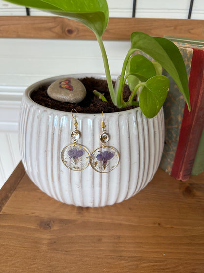 Indigo Floral Earrings with Gold Flake