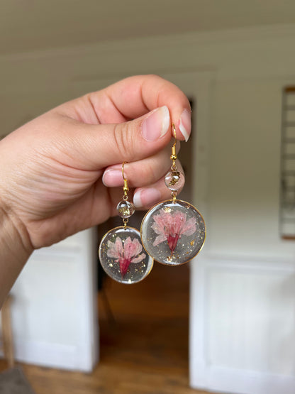 Blossom Kiss – Pink Cherry Blossom Floral Dangle Earrings