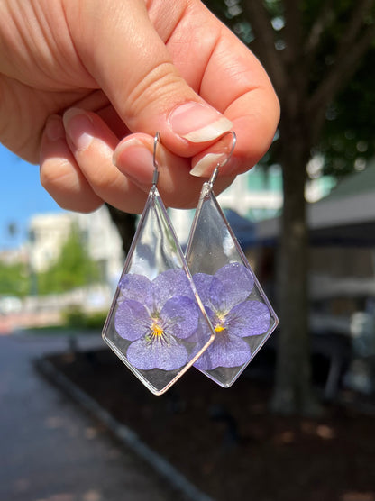 Large Kite Purple Pansy Earrings