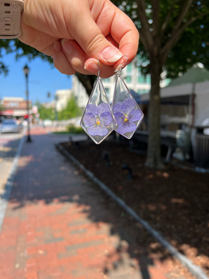 Large Kite Purple Pansy Earrings